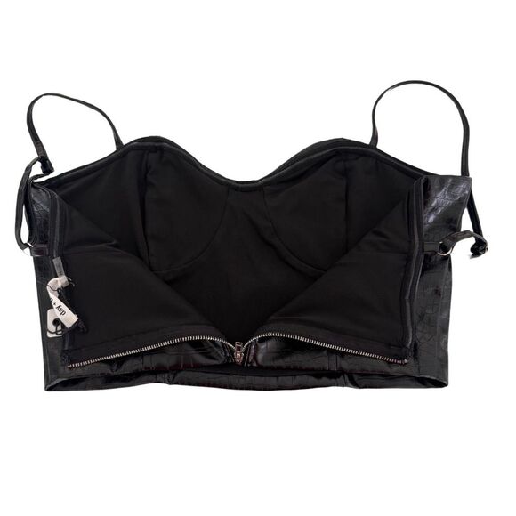 DAY+MOON NWT Women’s Faux Alligator Bustier Size M Black Cropped Tank - Picture 3 of 5